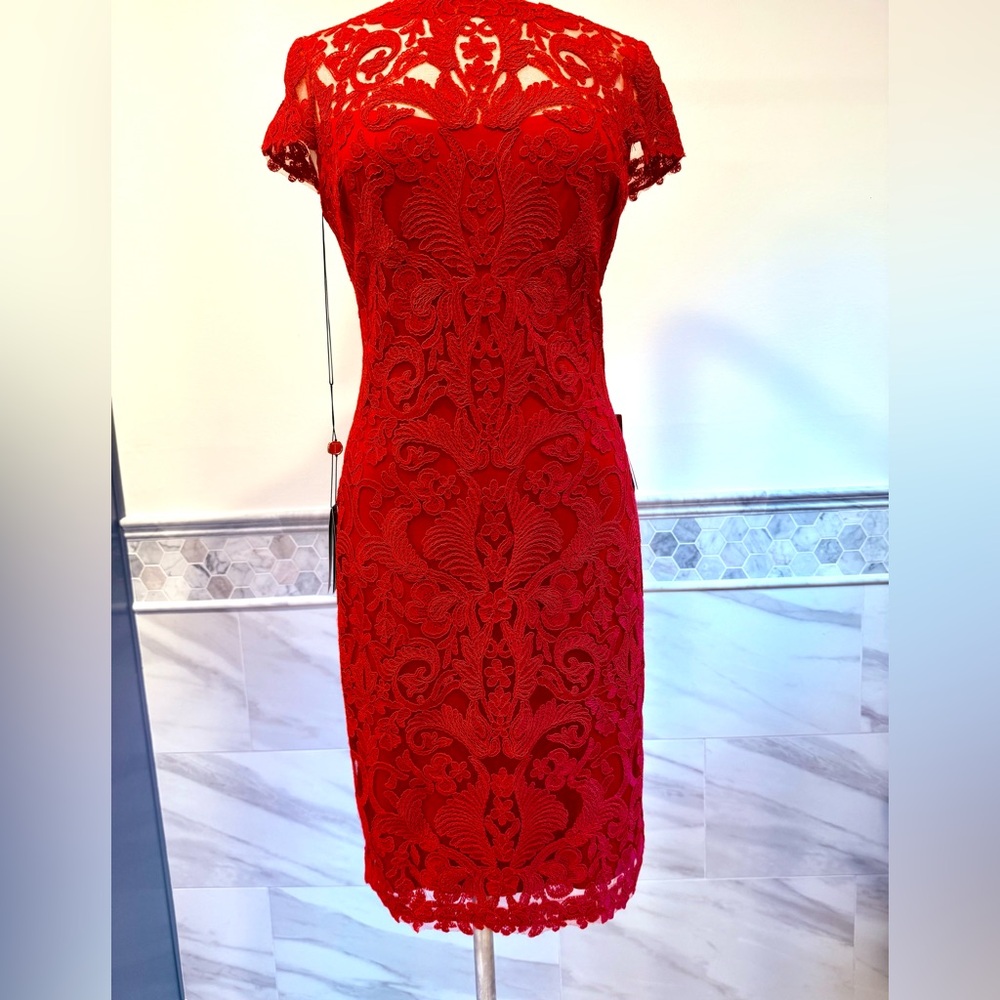 Tadashi Shoji Scarlet Lace Midi Dress